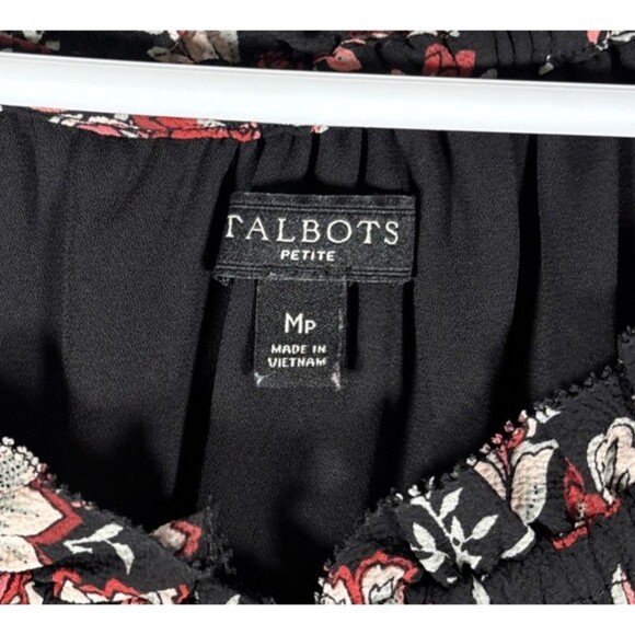 Talbots Midi Fit N Flare Dress Women’s Size MP Black Floral Balloon Long Sleeve - Picture 4 of 14